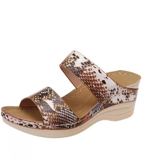 Pantofole ortopediche premium Nuove scarpe estive Donna Taglie forti Sandali con zeppa Retro Roma Casual Leopard Beach Scivolato